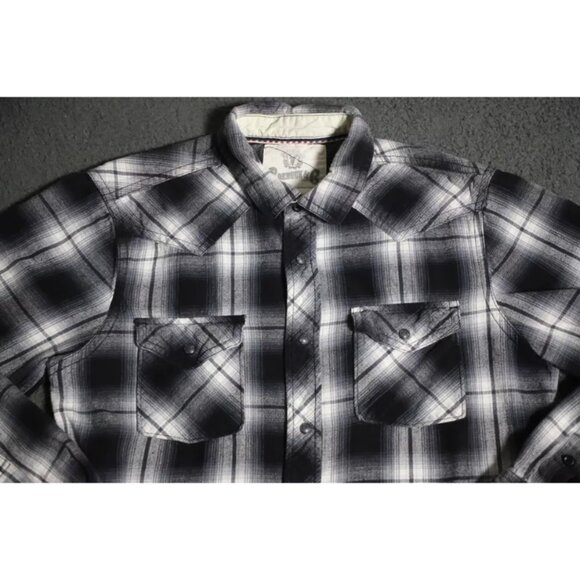 Roebuck & G Button Up Shirt Mens M Black Flannel Plaid Western Cowboy Collared - Picture 2 of 10